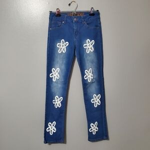 5/$25 VIP Girls Skinny Jeans White Daisy Flowers Size 14